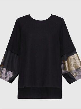 ALEMBIKA Jersey high low peony black tshirt top size XS relaxed